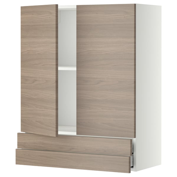 Unité de cuisine METOD avec placage de noyer brokhult, finition bois clair, design à deux portes.