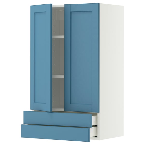 METOD / MAXIMERA Élément mural 2portes/2tiroirs, blanc/Lerhyttan bleu, 60x100 cm