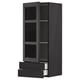 Armoire en bois teinté noir avec portes et tiroirs en verre, design moderne.