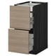 Armoire de cuisine moderne avec façade à motif de noyer, deux tiroirs ouverts, glissières métalliques, cadre robuste.