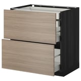 Unité de cuisine moderne en bois avec deux tiroirs, couleur brun clair, finition noyer, tiroirs à fermeture douce.