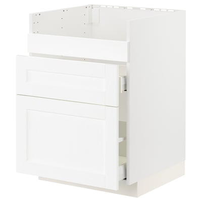 Armoire de cuisine blanche, design moderne avec des façades lisses, robuste, livrée avec des tiroirs.