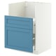 Une armoire de cuisine IKEA METOD bleue avec des tiroirs. Son rectangulaire, blanc, avec des panneaux bleus et trois tiroirs.