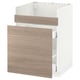 Une armoire de cuisine METOD marron clair et blanc avec une façade à motif en bois et un tiroir lisse.