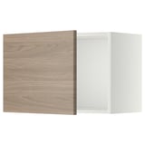 Armoire de cuisine moderne METOD avec finition en bois clair, cadre blanc et porte à motif de noyer.