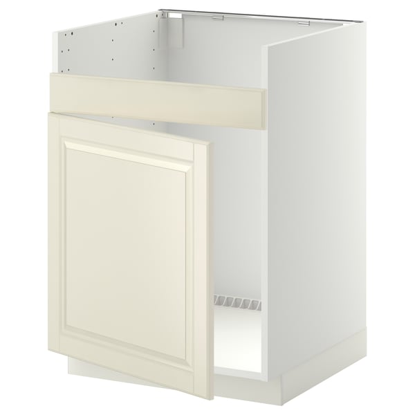 Armoire de cuisine METOD blanche, porte biseautée blanc cassé, design traditionnel.