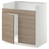 Meuble de cuisine bas IKEA METOD, portes en bois marron clair, cadre blanc, forme carrée avec dessus ouvert.