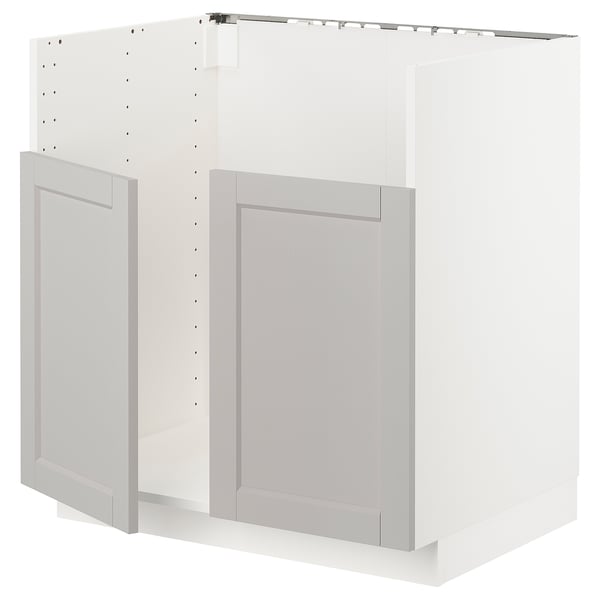 Armoire de cuisine METOD, gris clair, carrée, design classique, avec bords de porte biseautés.