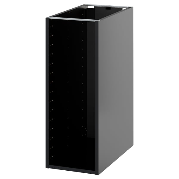 Un meuble de cuisine METOD noir avec une finition gris foncé, avec une forme rectangulaire et un panneau arrière perforé.