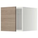 Armoire de cuisine moderne METOD avec façade en brokhult à motif de noyer, porte en bois clair et cadre blanc.