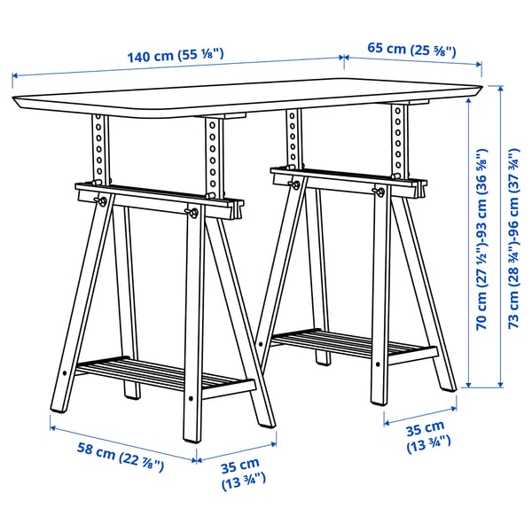 MITTBACK Tréteau, blanc bois massif, 58x70/93 cm - IKEA