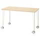 Bureau MITTCIRKEL : plateau en bois clair, pieds en métal avec roulettes, design minimaliste moderne.