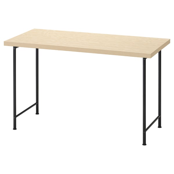 Un bureau en bois, nommé MITTCIRKEL, avec un plateau en bois clair et des pieds en métal foncé, offrant un design simple et fonctionnel.