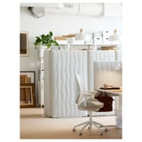 Ecran acoustique, MITTZON, blanc, noyau en bois, couverture en laine, motif d’ondulation de sable.