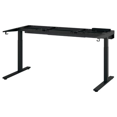 Piètement de bureau MITTZON noir, en acier, rectangulaire, réglable avec crochets et gestion des câbles.