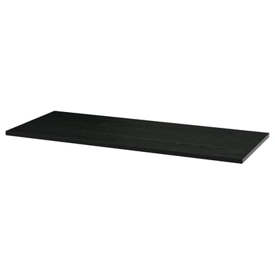 Une étagère MITTZON noire. Il est rectangulaire, plat et fabriqué dans un matériau durable et résistant aux taches. Idéal pour un décor épuré et minimaliste.