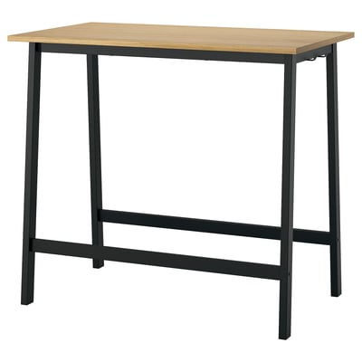 Table de conférence rectangulaire compacte MITTZON - plateau en bois, pieds en métal noir, assis/debout avec repose-pieds