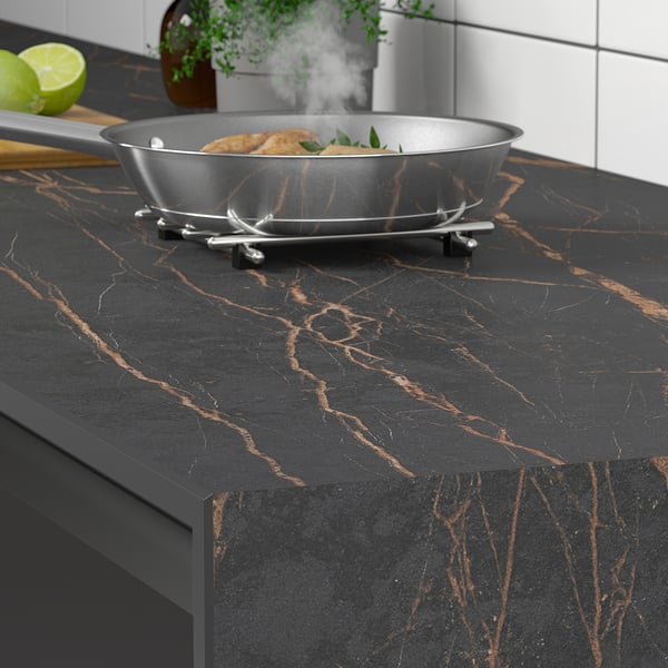 MÖCKLARP Plan de travail sur mesure, noir/brun mat motif pierre/porcelaine haute pression, 1 m²x2.0 cm