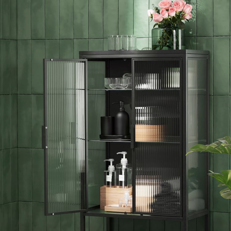 MOSSJÖN vitrine 2 portes, anthracite, 60x34x146 cm - IKEA