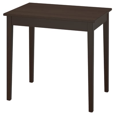 Une table à manger rectangulaire IKEA NÄSINGE en marron foncé. Fabriqué en placage de bois avec des pieds robustes, il allie charme rustique et design moderne.