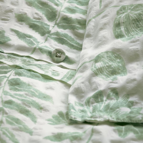 NÅLBJÖRNBÄR Housse de couette et 1 taie, blanc gris vert/motif floral, 150x200/65x65 cm