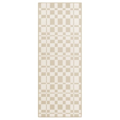 Tapis rectangulaire beige NATTÅG, design à carreaux, polyester recyclé.
