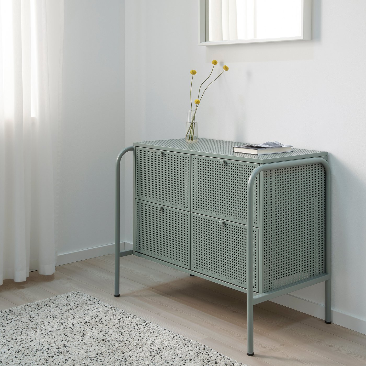 NIKKEBY Commode 4 tiroirs, gris vert, 84x70 cm IKEA