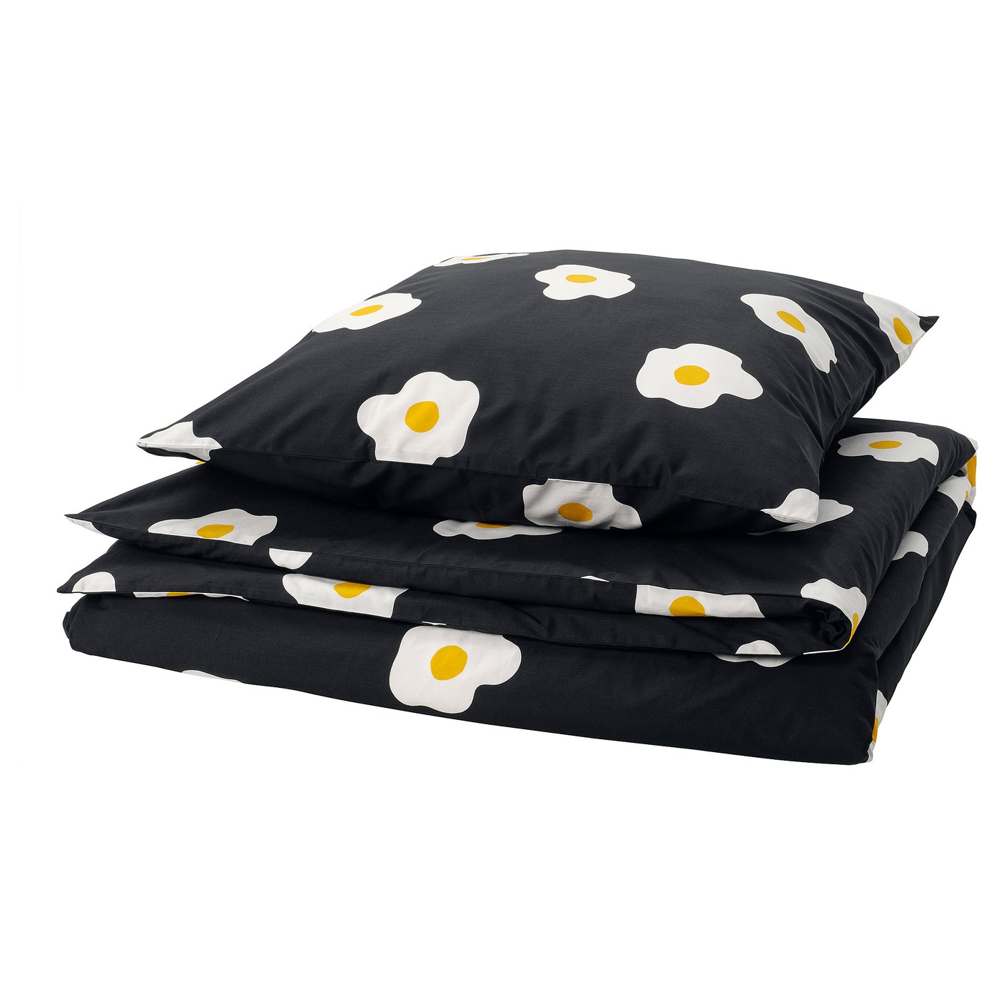 ÖGONLOCKSMAL Housse de couette et 1 taie - noir/blanc/jaune 150x200/65x65 cm