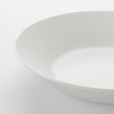 OFTAST assiette blanche, peu profonde, en forme de bol en verre trempé.