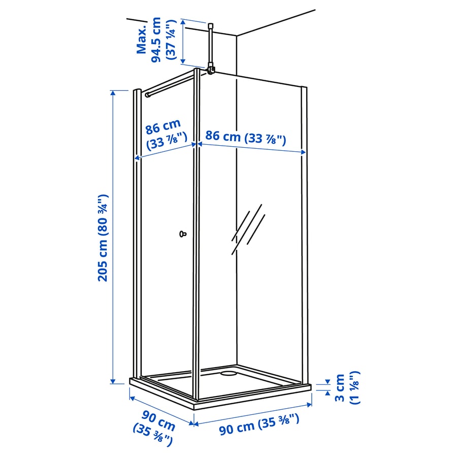 OPPEJEN / FOTINGEN cabine de douche avec receveur, 90x90x205 cm IKEA