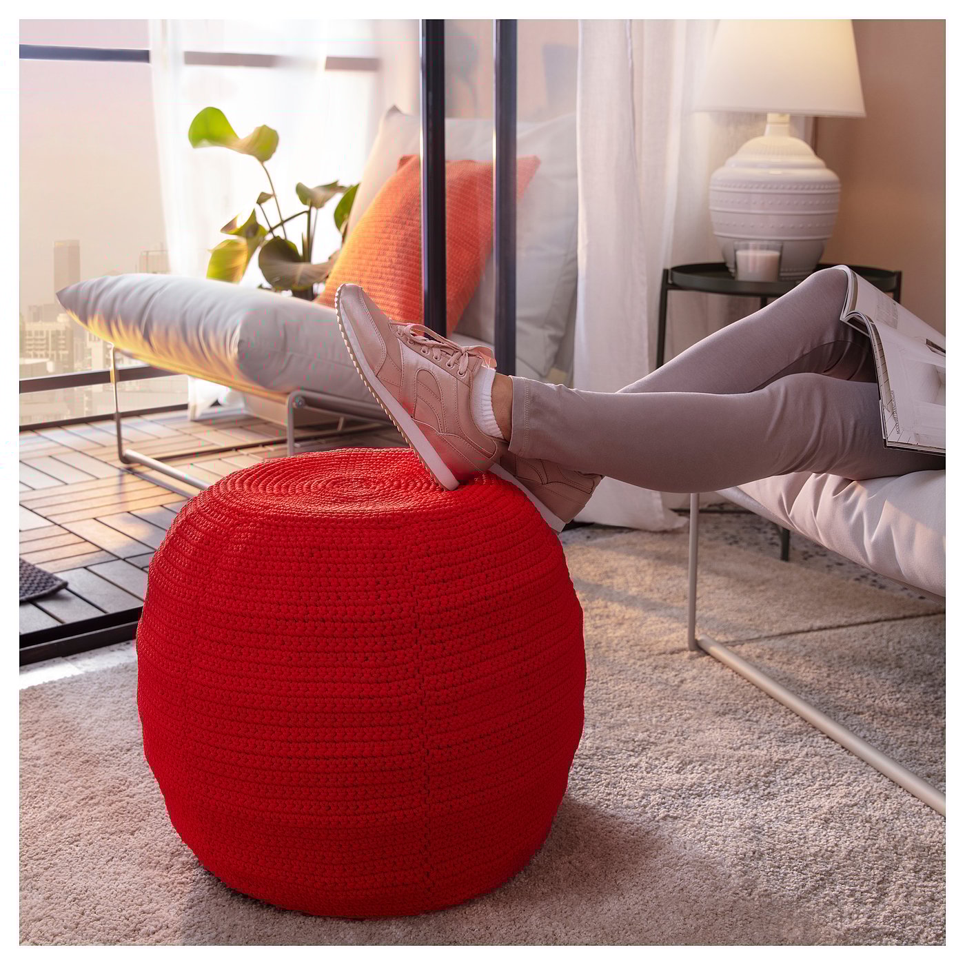 OTTERÖN Housse pour pouf, int/extérieur, rouge, 48 cm IKEA
