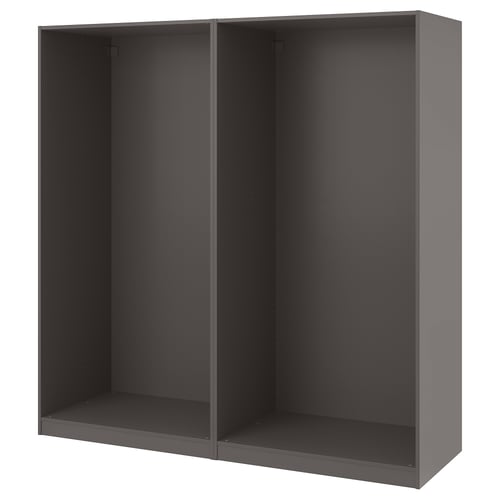 Cette image montre un cadre d’armoire PAX gris foncé, rectangulaire et vide, conçu pour le rangement de la chambre à coucher.