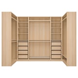 PAX : armoire en bois clair avec étagères, penderie, tiroirs. Design moderne et organisé.