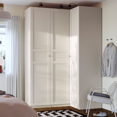 PAX / FLISBERGET Armoire d'angle, gris-beige/beige clair, 161/111x236 cm