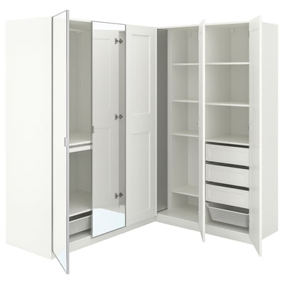 Garde-robe Meru, Meuble d'angle pour chambre, Armoire d'angle avec