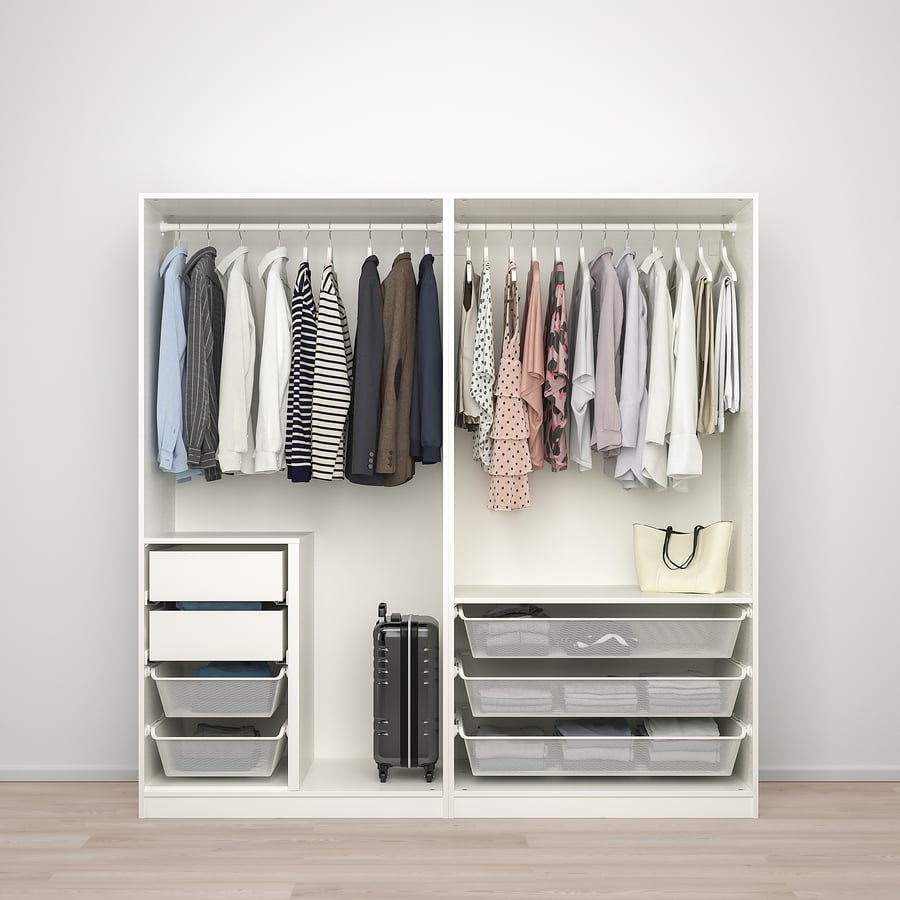 PAX / HOKKSUND Combinaison armoire, blanc/brillant gris clair