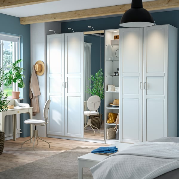 PAX / KAMMARTORP/TYSSEDAL Combinaison armoire, blanc miroir/gris blanc, 285x60x236 cm