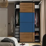 PAX / MEHAMN Armoire pte coul, gris foncé noir/noyer bleu, 150x66x236 cm
