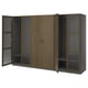 Armoire Ikea PAX, marron foncé, en bois, rectangulaire, entièrement ouverte.