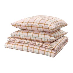 PEROVSKIA Housse de couette et 2 taies, rose pâle/carreaux, 240x220/65x65 cm