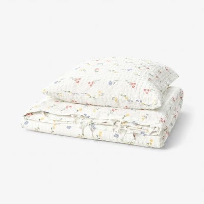 PILDVÄRGMAL Housse de couette et 1 taie, blanc/motif floral, 150x200/65x65 cm