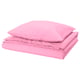 Parure de lit rose vif. Comprend des housses de couette et d’oreiller, fabriquées à partir de polyester et de viscose recyclés, lisses et infroissables, soigneusement pliées.