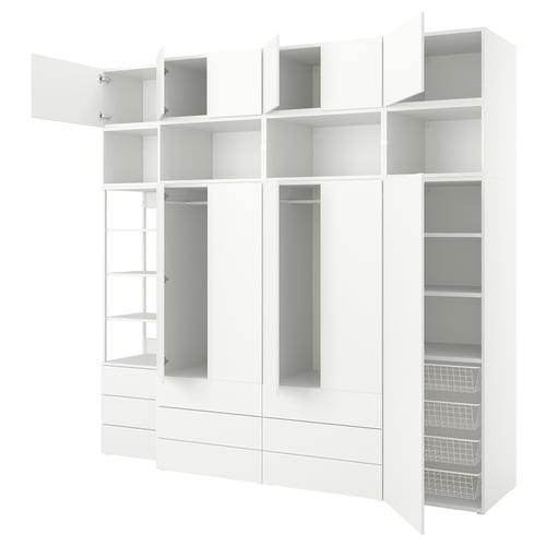 Système de rangement PLATSA blanc avec étagères et tiroirs - design moderne et minimaliste.