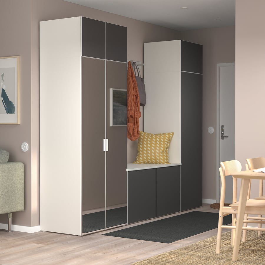 PLATSA armoirependerie avec 8 portes, blanc miroir en verre STRAUMEN