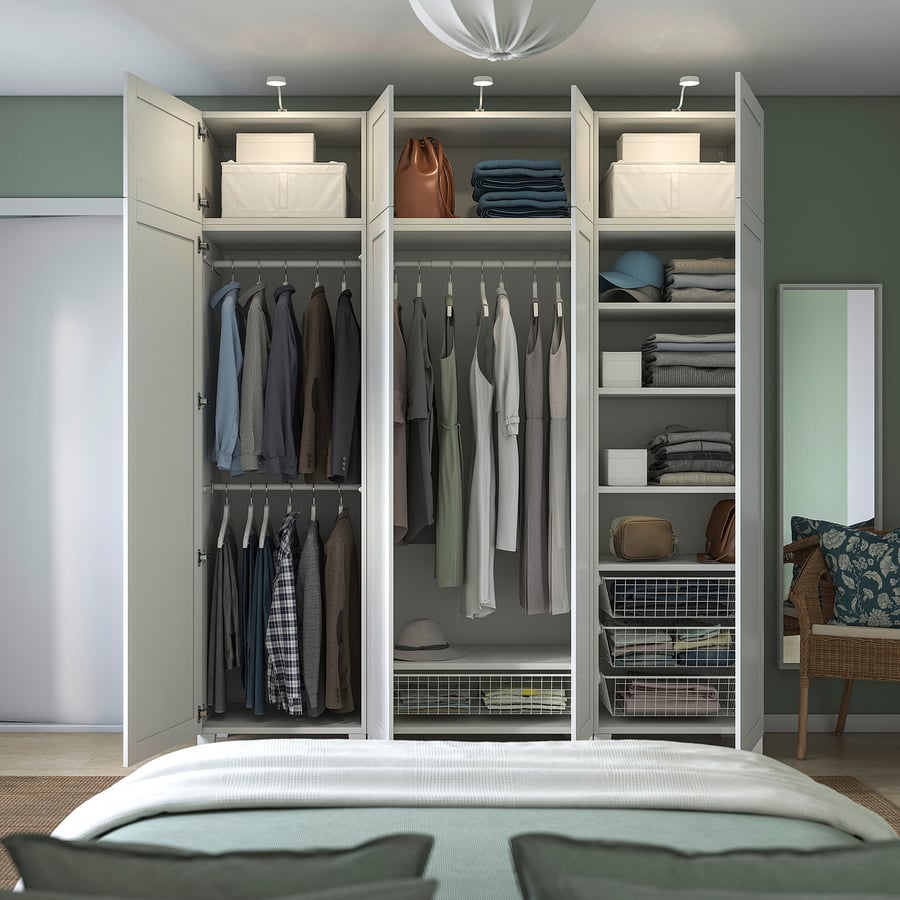 Armoire penderie blanche 4 portes vitrées H 190 cm BYRON | Dressings
