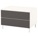 Table de chevet moderne PLATSA, blanc/gris, forme carrée, deux tiroirs, design minimaliste.
