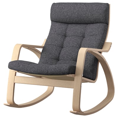 Fauteuil à bascule POÄNG, gris foncé, cadre en bois, lignes courbes, coussin moelleux.