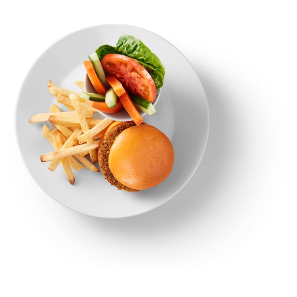 Repas enfant, hamburger végétarien frites et végétariens IKEA