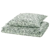 Parure de lit RODGERSIA, motif cachemire vert clair, doux mélange de coton et de viscose, forme rectangulaire, imprimé végétal.