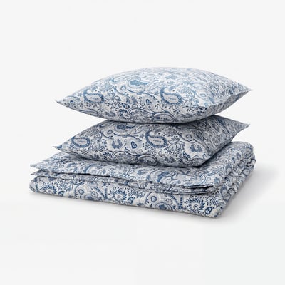 RODGERSIA Housse de couette et 2 taies, bleu/blanc, 240x220/65x65 cm
